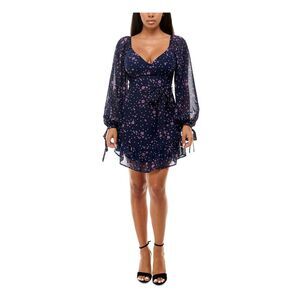 NWT B DARLIN Womens Navy Sheer V Neck Short Party Fit + Flare Dress 9\10